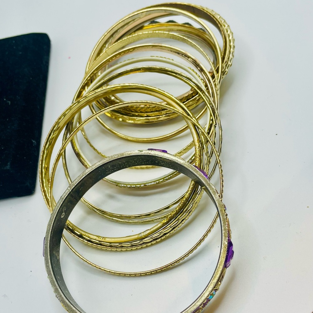 Gold And Purple Stackable Bangle Bracelet Set. 23… - image 4